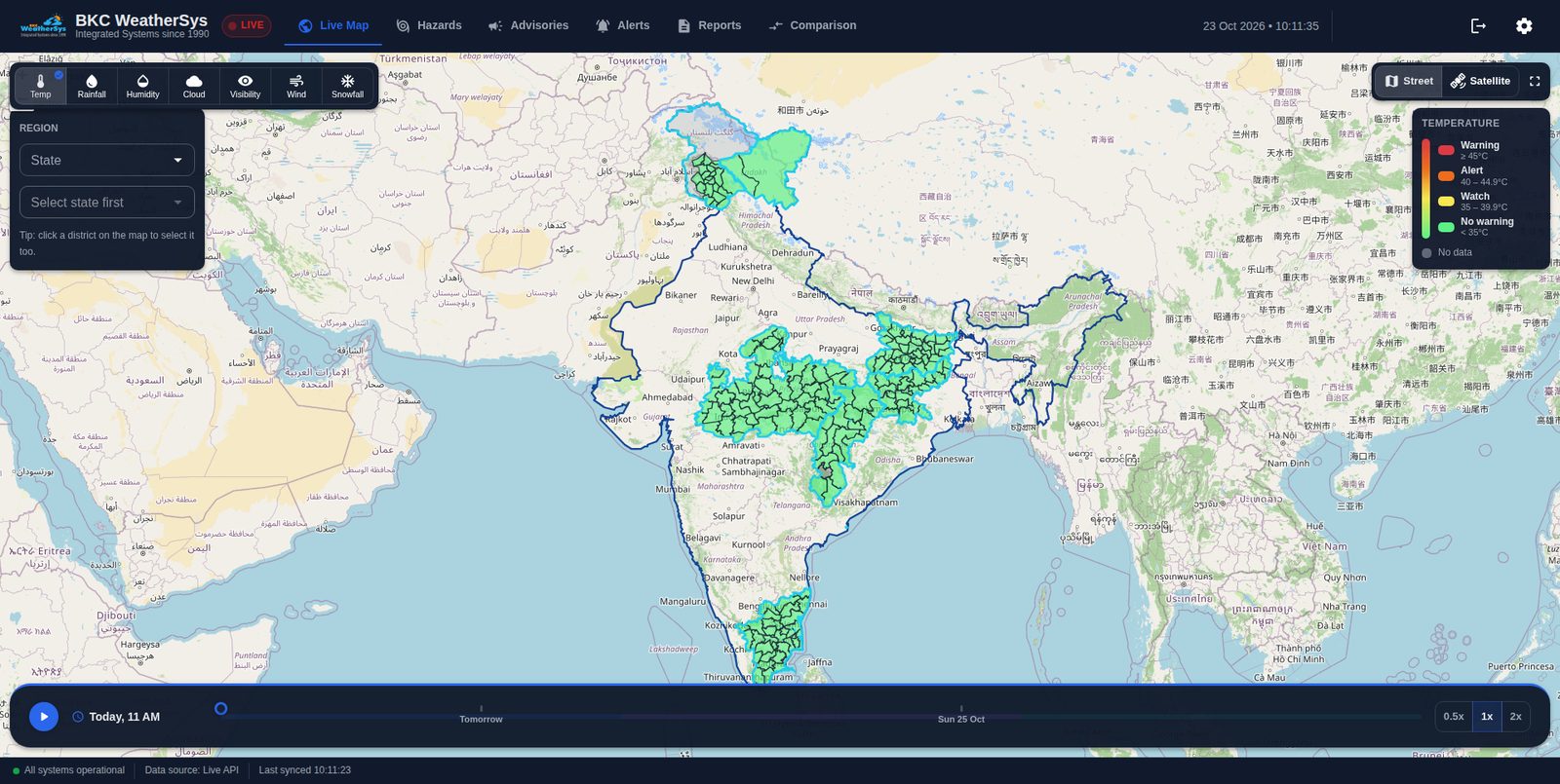metGIS live map screen